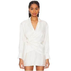 LBLC The Label Faith Blouse satin wrap tie closure ivory size L NWT $160msrp